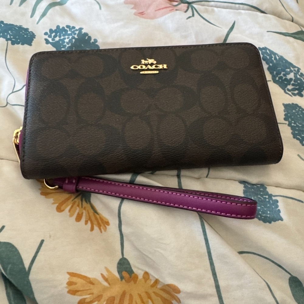 Coach Brown Wallet with Purple Strap